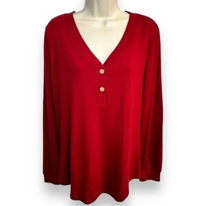 VotePretty Women’s V-Neck Henley Red Size Medium